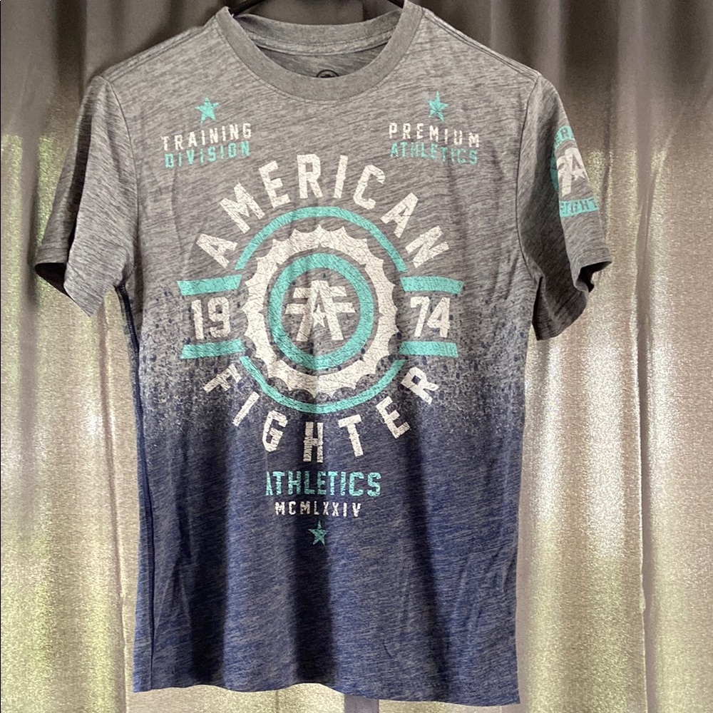American Fighter Gray and Blue Gradient Tee